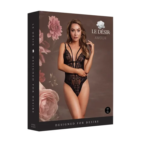 Le Désir Wireless Lace Bodysuit with Adjustable Sliders Black Onesize - Queensize